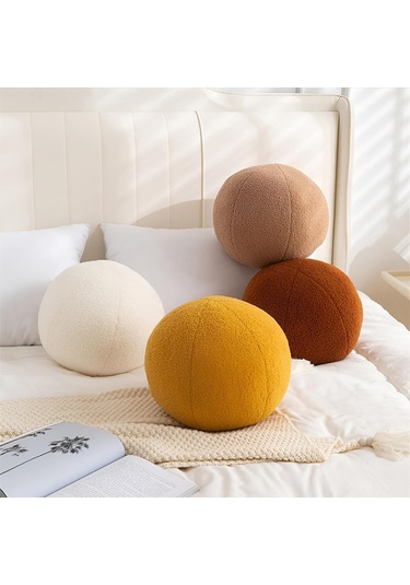 Geeksen 11,8 İnç Lüks Küre Yastık, Salon Ve Yatak Odası Dekorasyonu İçin Krem Beyaz Küre Şekilli Koltuk Yastığı Beyaz