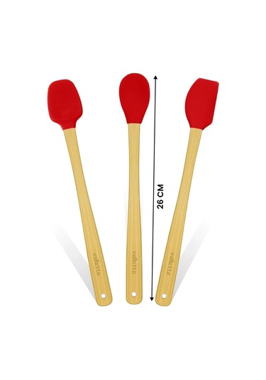 Valletta Indigo 3'lü Kırmızı Bambu Silikon Spatula Seti Uzun 26 C