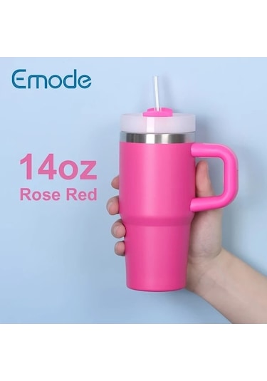 Trendooze 414ml Sunshine022 Gül Kırmızı Sızdırmaz Termos Mug Bpa Free Pastel Mat Taban Kullanışlı Gül Kırmızısı