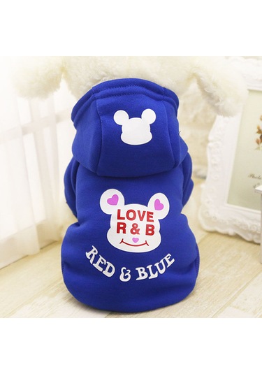 Köpek İçin Mavi Polarlı Kışlık Sweat Love Red & Blue