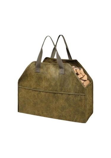 Pazly Dayanıklı Kanvas Odun Çantası, 18x22,4x9,4x11,2 İnç, Çamur Renk, Pratik Taşıma Tutucu