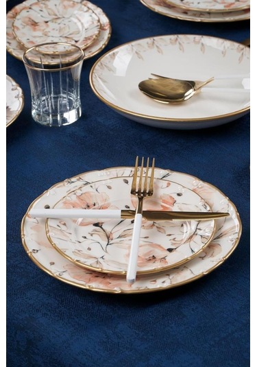 Acar Mari Gold 6 Kişilik 29 Parça Porselen Yemek Takımı Altın