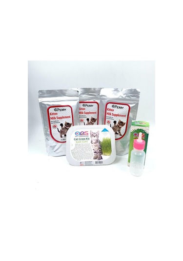 Perry Yavru Kedi Süt Tozu 3 Adet + 60ml Biberon + Kedi Çimi