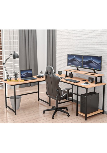 Ebru Açık Ceviz L Tipi Çalışma Oyun Masası 250e Meşe - Siyah