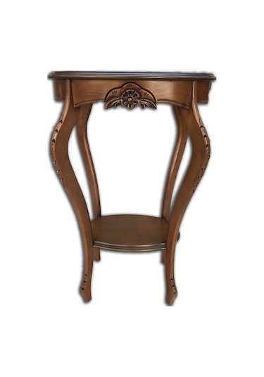 Fiskos Çiçeklik Oyma OVAL Model Ihlamur ağacı ayak Parlak Ceviz  MDF tabla EL Yapım