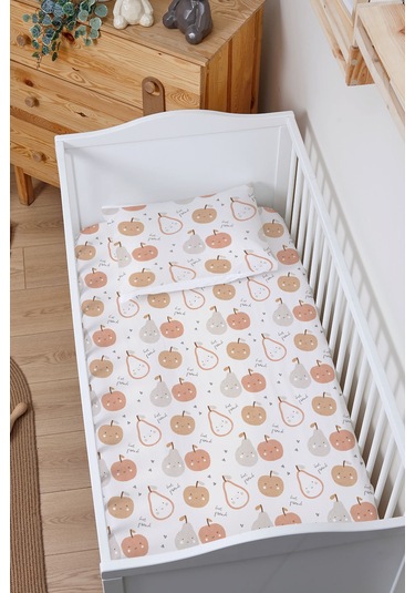 Organik Bebek Boy Lastikli Çarşaf Seti 70x130 - Minik Tatlı Meyveler