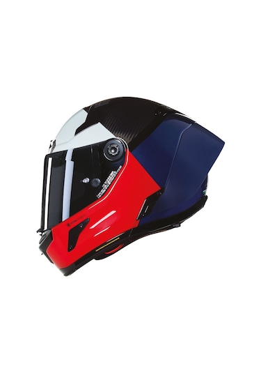 Nolan X804 Rs Blocco Karbon Kapalı Kask Gümüş Camlı 348 Kırmızı - Mavi