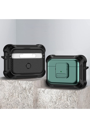 Airpods Uyumlu Pro Tpu + Pc İçin Anahtarlı Darbeye Dayanıklı Kulaklık Koruyucu Kılıf Yeşil