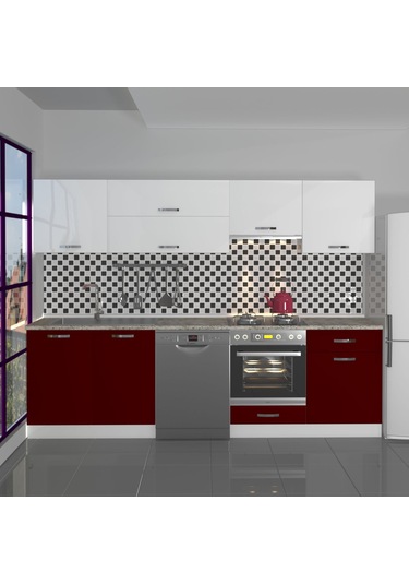 Decoraktiv Elite 280y Ank Mdf Hazır Mutfak Dolabı - Tezgah Dahil - Bordo Beyaz Beyaz - Kırmızı Decoraktiv Elite 280y Ank Mdf Hazır Mutfak Dolabı - Tezgah Dahil - Bordo Beyaz Beyaz - Kırmızı