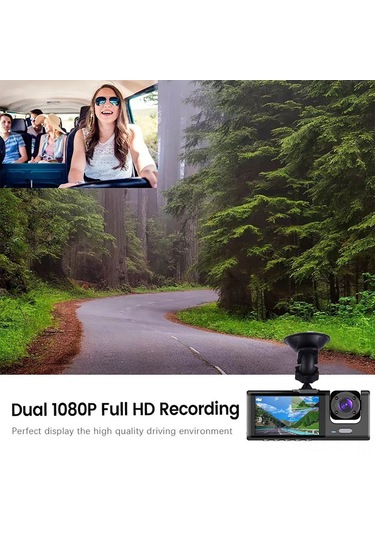 Shineyee "3'lü Kameralı Wifi Araç Kamerası: 1080p Ön + İç + Arka Görüş, Gece Görüşü, Döngü Kayıt, 2 İnç Ekran"