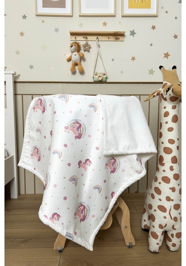 Fluffy Bebek Battaniyesi 70x100 Cm Unıcorn Desen Pembe