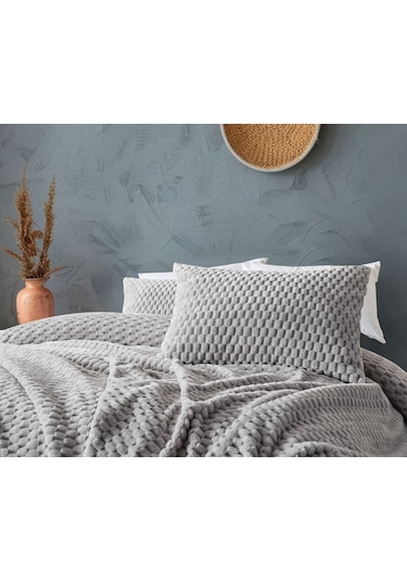 Doqu Petek Battaniye Seti Çift Kişilik Gri Diğer