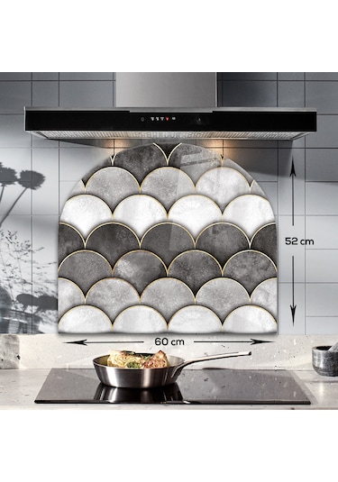 Decorita Cam Ocak Arkası Koruyucu | Oval Şekilli | Balık Pulu