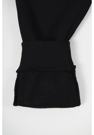 Siyah Kalın Pamuklu Beli Ve Paçası Lastikli Yan Cepli Erkek Çocuk Eşofman Altı Siyah