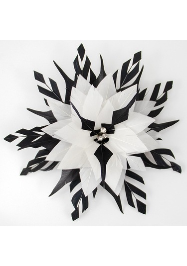 Suntek Çiçek Tüy Broş El Yapımı Saç 23cm-beyaz-ve-siyah Beyaz Ve Siyah