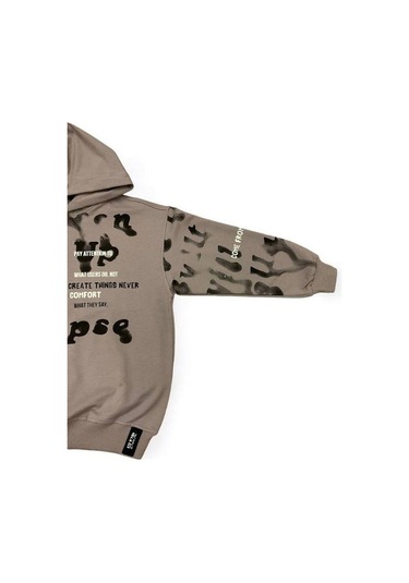 Carinos Erkek Çocuk Oversize Kalıp Kapüşonlu Batik Desenli Sweatsirt-14848 Gri