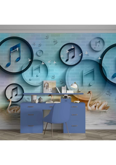 Müzik Nota Temalı Duvar Kağıdı Baskı