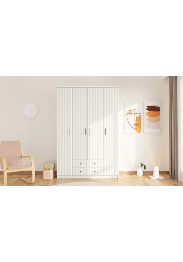 Rabi Mobilya İrem Country 4 Kapak 2 Çekmeceli Mega Gardırop