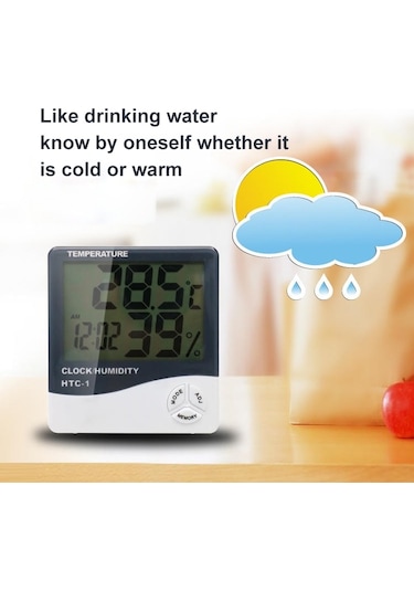 Sones 3.8 İnç Lcd Dijital Sıcaklık Ve Nem Ölçer Saat / Takvim İle Htc-1 Beyaz