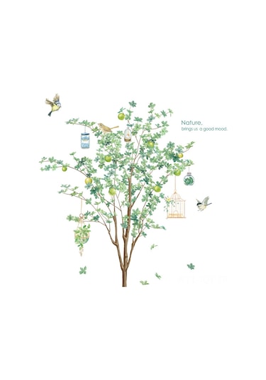 Youmex Yeşil Büyük Ağaç Desenli Nordik Stili Otomatik Yapışkan Duvar Sticker - Oturma Odası Dekorasyonu, Su Geçirmez, Kalan Iz Bırakmaz Zdb-2188 Diğer