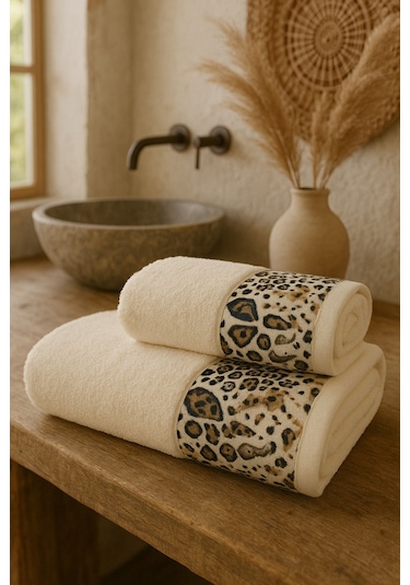 Ayla Model Baskılı 2'li Banyo Havlu Seti Black Leopar