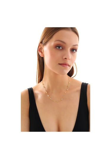 925 Ayar Gümüş Mekik Damla Yuvarlak Zirkon Taş Atlamalı Kolye Altın