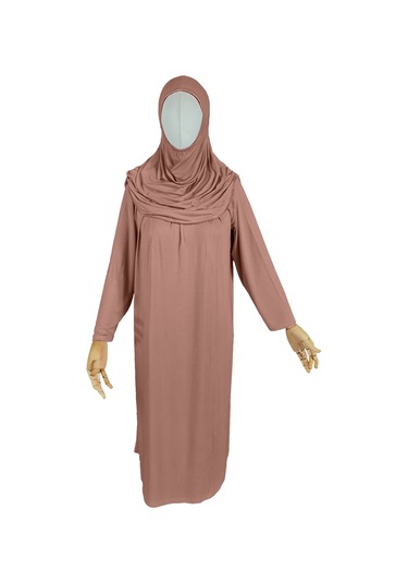 Pratik Tek Parça Organik Kız Çocuk Namaz Elbisesi Toprak Kahverengi