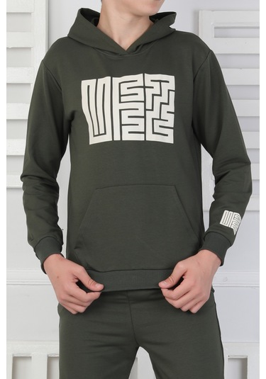 Erkek Çocuk Eşofman Takımı Kapüşonlu Haki