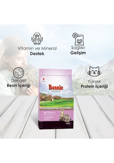 Bonnie Tavuklu Yavru Kedi Maması 1,5 Kg X 2 Adet
