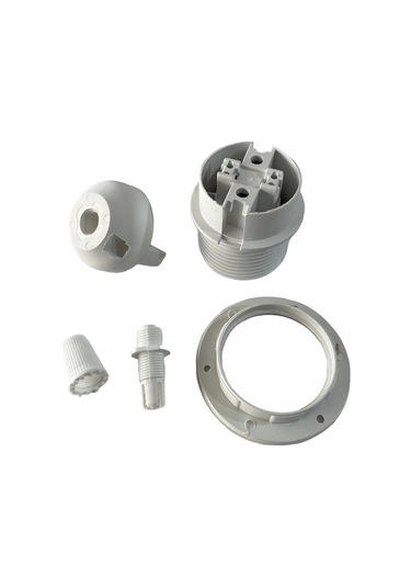 E27 Duy Geçmeli Yarım Diş Avize, Abajur, Lambader Duyu Halkalı - Bakalit Beyaz 250v-4a 5 Adet