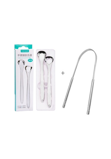 Sones Dil Temizleyici Ağız Kokusu Paslanmaz Çelik Temizleme Fırçası Dil Kazıyıcı + İki Parçalı Set Gümüş