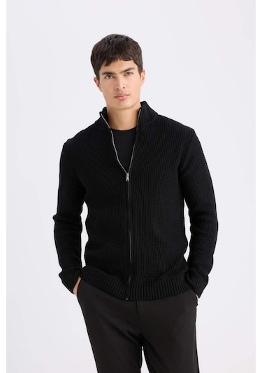 DeFacto Standart Fit Normal Kesim Yarım Balıkçı Yaka Fermuarlı Waffle Hırka R1195AZNSBK27