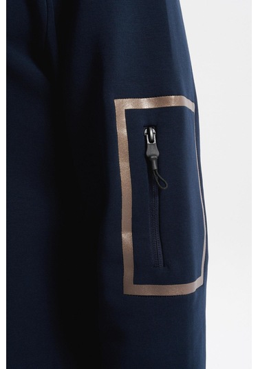 Arma Erkek Slim Fit Dik Yaka Yarım Fermuar Pamuklu Sweatshirt Sol Kol Fermuar Cepli K30404685702 Lacivert