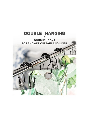 12 Adet Duş Perdesi Kancası, Duş Perdesi Halkaları Siyah Siyah