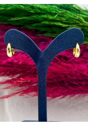 925 Ayar Gümüş Kalemli Gold Renk Halka Modeli Zarif Kadın Küpe Gümüş