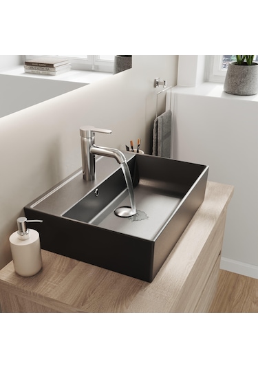 Aqua Bagno Plan Tezgah Üstü Kare Çanak Lavabo 50 x 38 CM Mat Siyah Beyaz