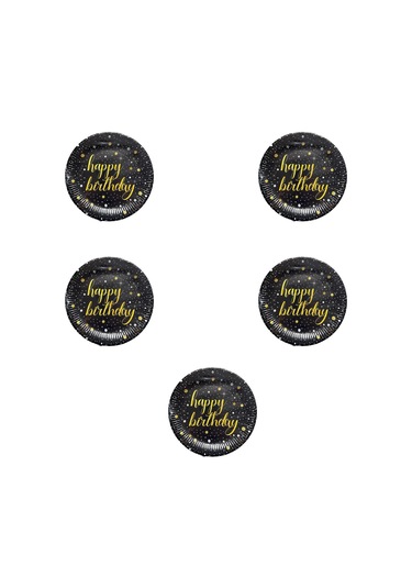 Roll-up Doğum Günü Işıltılı Siyah Happy Bithday Yazılı Karton Tabak - 22 Cm. - 8 Adetlik 5 Paket Pembe