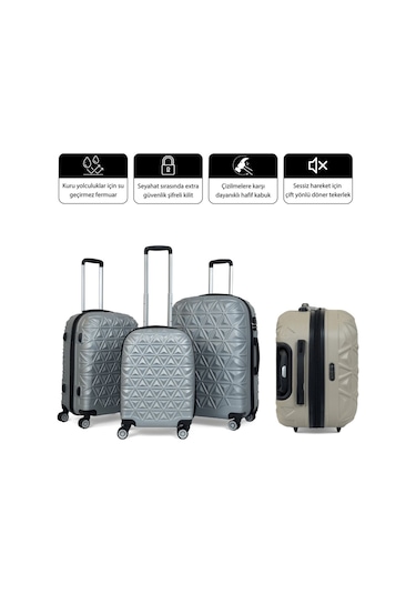 Piramit Desen ABS Seyahat Valizi, Canyon Serisi,  Bej - Orta Boy Bej