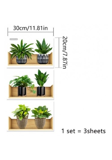 Raflı Bitki Tasarımlı Yapışkanlı Duvar Sticker 20 30 Cm 3lü Set Renkli