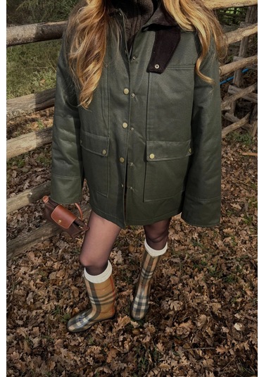 Haki Kadife Ek Yaka Detaylı Mont - 5132 Haki