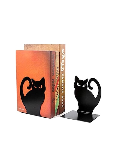 Siyah Kara Kedi Desenli Model Kitap Desteği