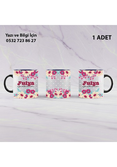 Çiçek Tasarımlı Öğretmenler Günü Hediyesi İsim Yazılı Özel Kupa Bardak -şık Görünümlü Hediyelik Siyah