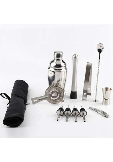Bez Çantalı 12'si 1 Arada Paslanmaz Çelik Şarap Kokteyli Çalkalayıcı 550ml