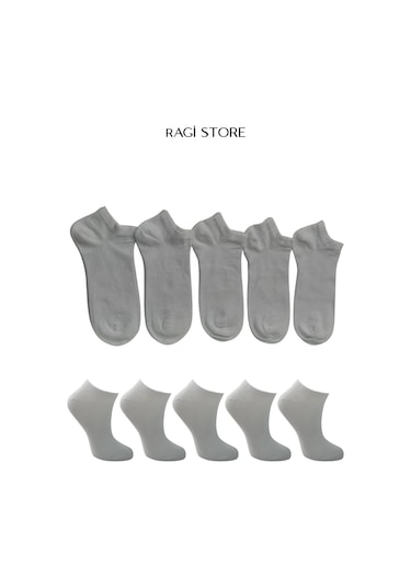 Ragi Store 5'li Dikişsiz Düz Penye Beyaz Kadın Patik Çorap Beyaz