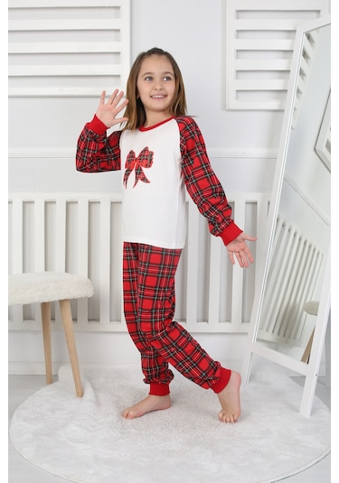 Kız Çocuk Pijama Takımı Papyon Beyaz
