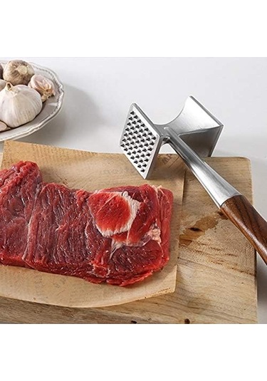 Et Yumuşatma Çekiç Çift Taraflı Et Dövücü Alet Biftek, Sığır Eti Tavuk Tokmağı Mutfak İçin Ahşap Saplı