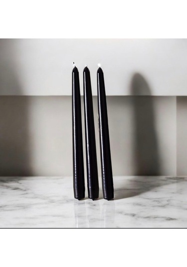 Denic 10 lu Siyah Şamdan Mum Konik Mum