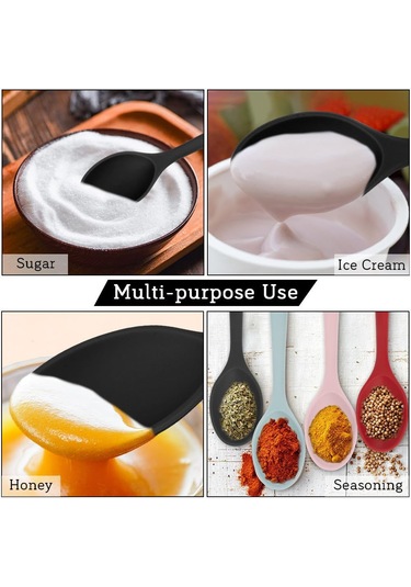 Yaozixa Siyah Renkli Isı Dayanıklı Silikon Karıştırma Kaşığı Seti, 4'lü Mutfak Aleti, Pişirme Ve Servis Için Uygun Siyah