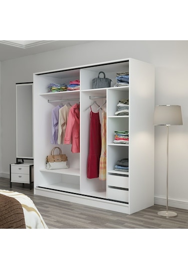 Minarmobilya Minar Kale 2 Kapaklı Sürgülü Dolap 180 Cm - Beyaz