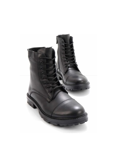 Siyah Hakiki Deri Erkek Bot & Bootie E02733083503 Siyah